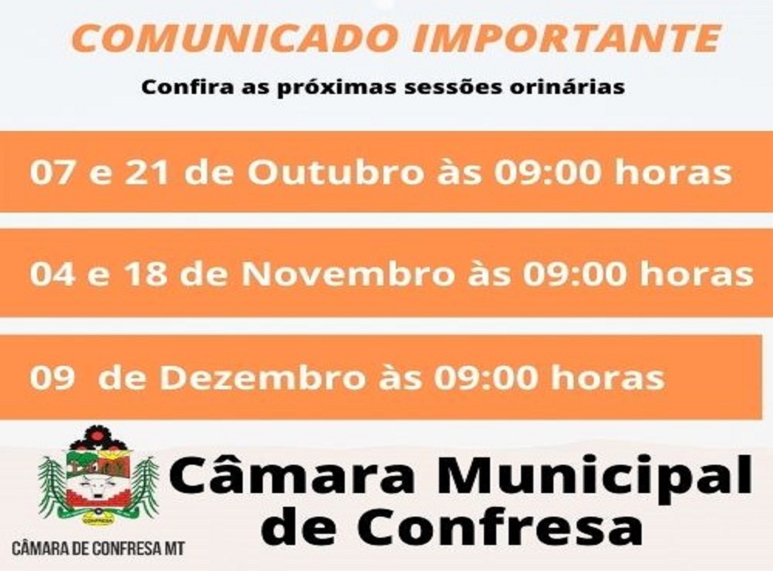Câmara municipal de Confresa Divulga as próximas Sessões Ordinárias